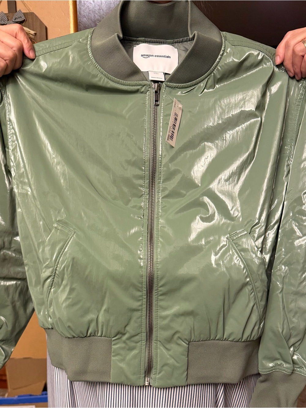Amazon Essentials Glossy Olive Green Women's Bomber Jacket